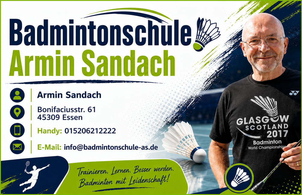 Visitenkarte Badmintonschule Armin Sandach